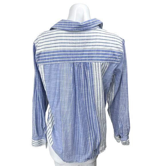 Lucky Brand Women's Blue White Striped Colorblock Button Down Shirt Top Size M - Picture 2 of 4